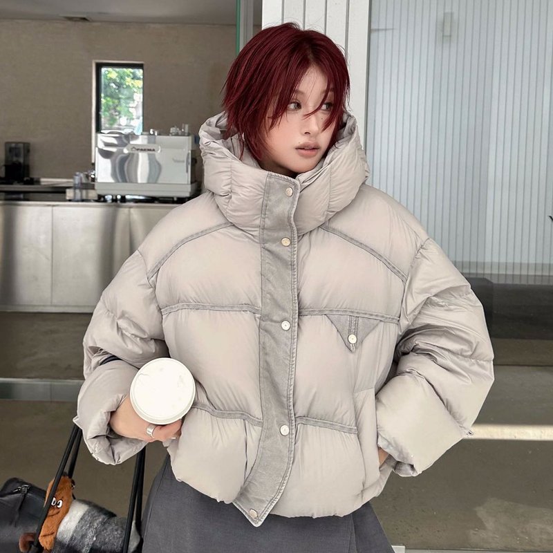简约百搭连帽短款羽绒服女 90鸭绒保暖厚实面包服